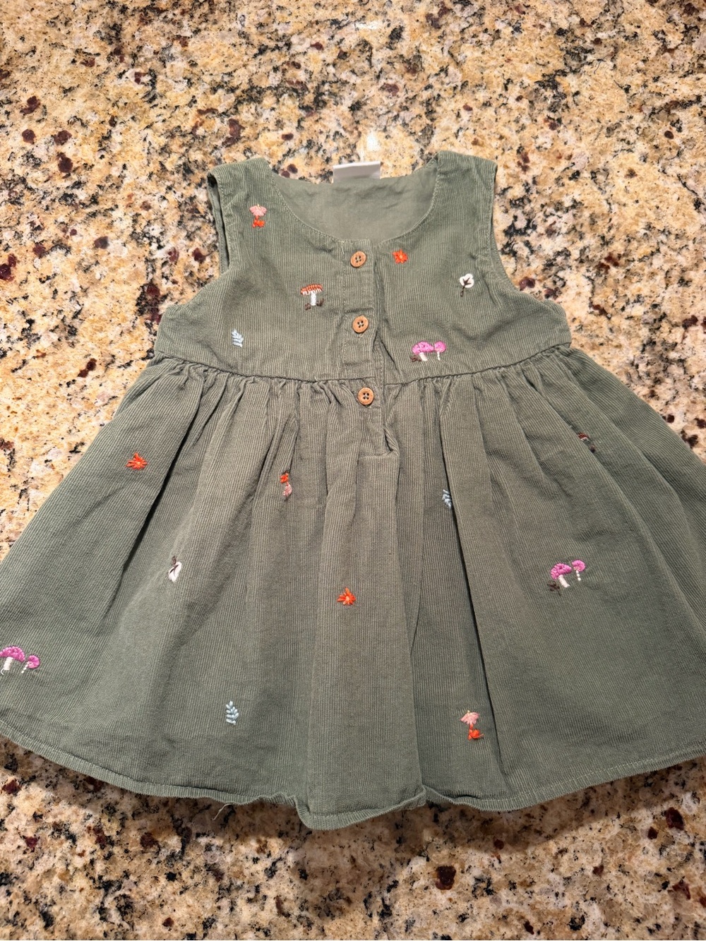 Next Baby Girl Sage Green Corduroy Embroidered Mushroom Dress - 6-9 Months